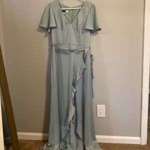 David’s Bridal bridesmaid dress. High Low Flutter style.